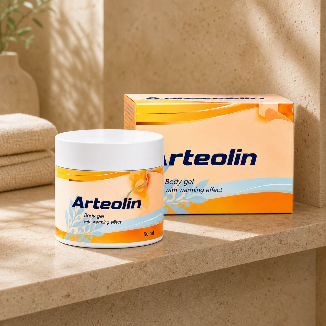 Téglik Arteolin 50 ml a jeho papierová škatuľka na kamennej doske pri okne